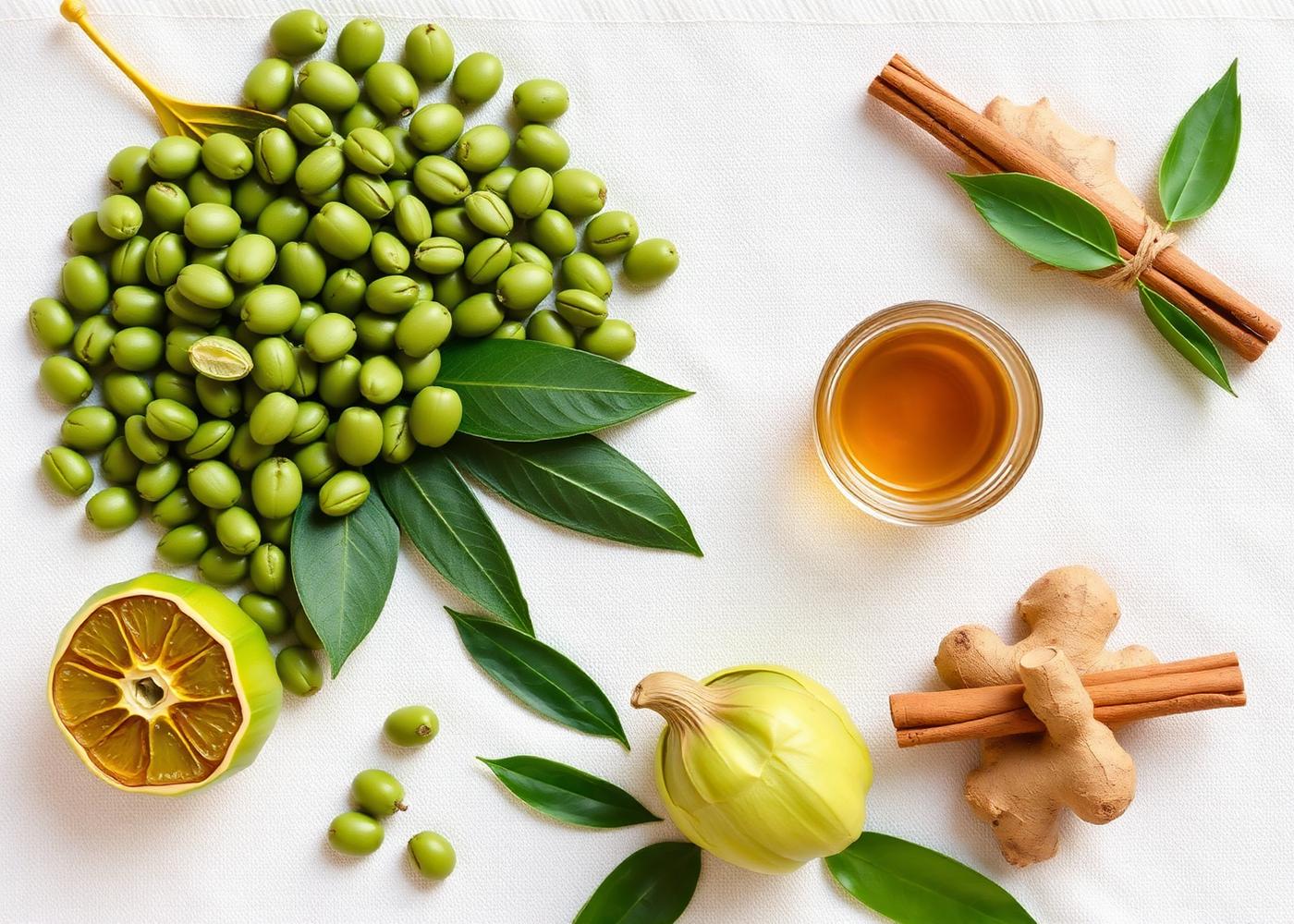 Natural ingredients — green coffee beans, garcinia, cinnamon and ginger